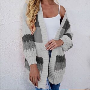 Shermia NEW Sweater Cardigan Gray Color Block Striped Womens XS NWT